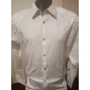 ROAR Buckle Enough Excuses Mens White Embroidered Long Sleeve Button Shirt Large
